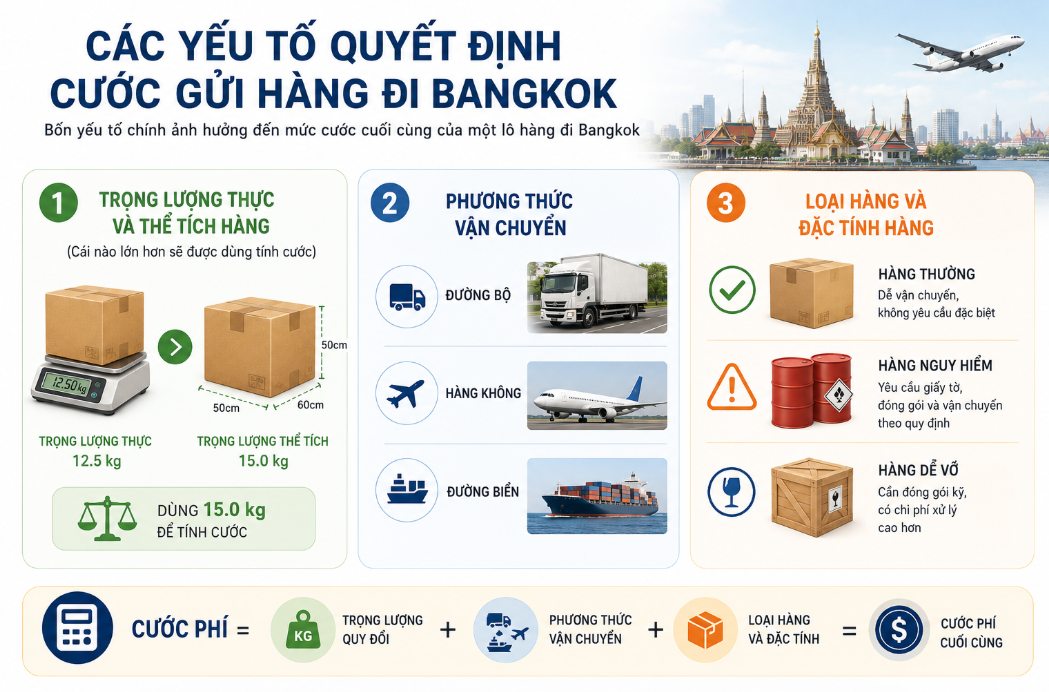 Cách tính cước gửi hàng đi Bangkok